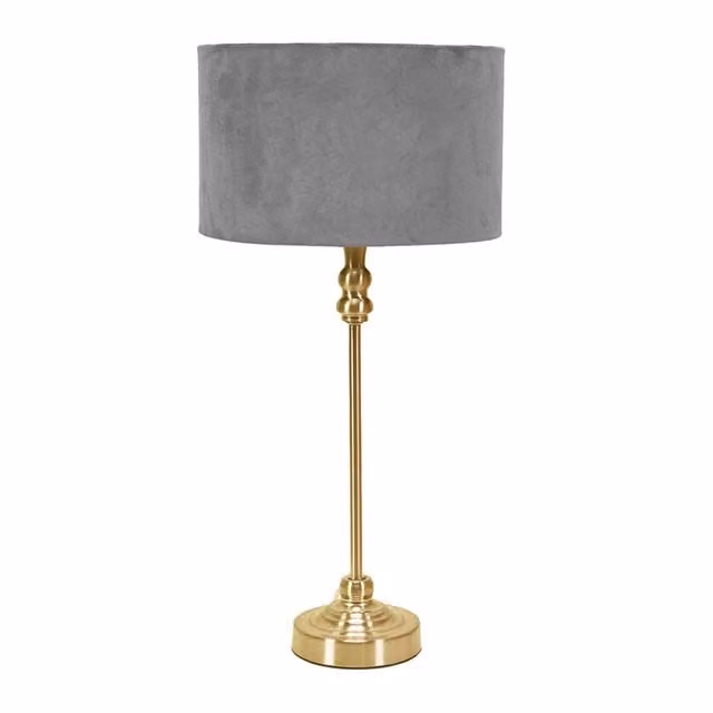 ValueLights Maggie Gold Table Lamp with Grey Fabric Shade and Gold Brass Base