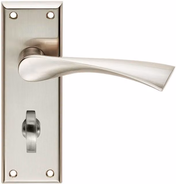 Loops Pair Angular Lever Bathroom Backplate Door Handle, Silver Brushed Nickel, W: 150 mm x H: 50 mm