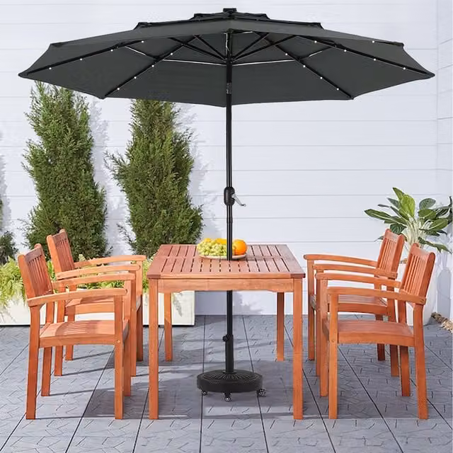 Livingandhome Outdoor Parasol with Solar Lights and Mobile Concrete Base in Grey