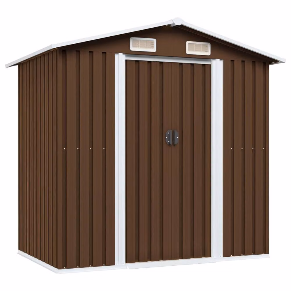 Berkfield Home Garden Storage Shed in Brown Galvanised Steel, W/D/H: 204 x 132 x 186 cm – 2