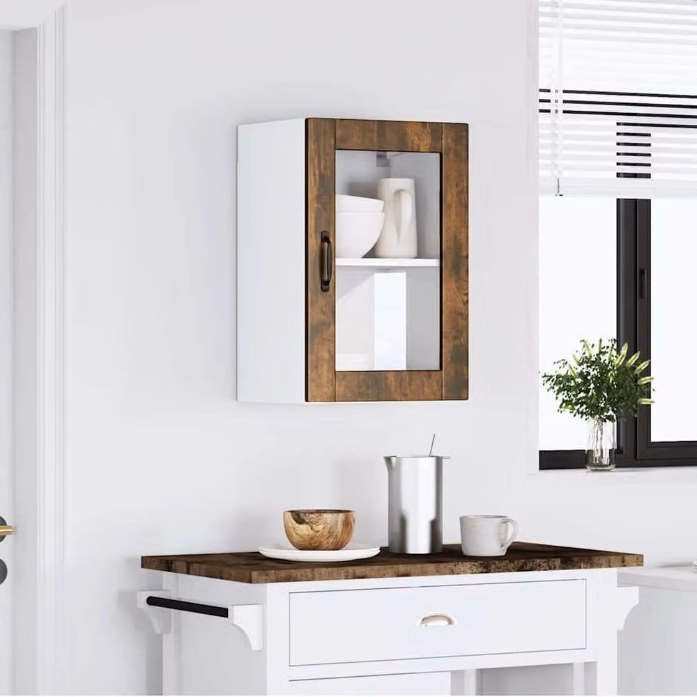 Berkfield Home Porto Smoked Oak Kitchen Wall Cabinet with Glass Doors in Brown – 3