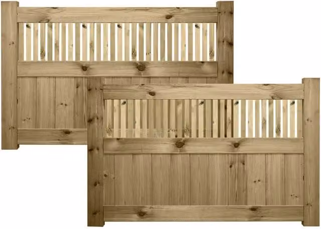 Premier Garden Supplies URBAN Interlocked Tongue Groove Pressure Treated Double Driveway Gate with Tuscany Trellis Top, Width: 90 cm