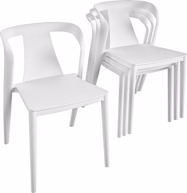 Dorel Home Adrian Curved Back Stackable Outdoor and Indoor Dining Chairs, White, Pack of 4