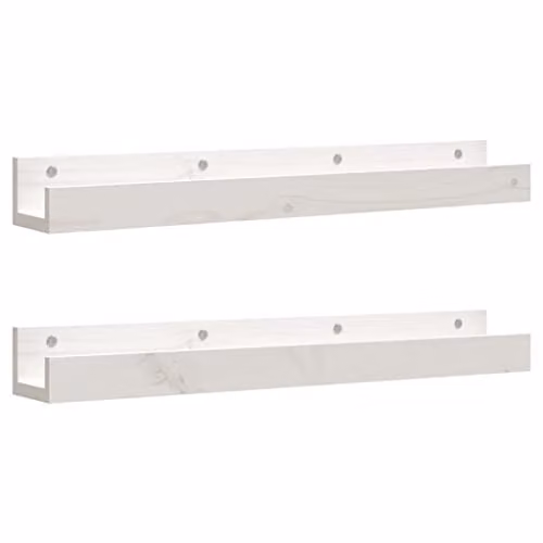 vidaXL Set of 2 White Solid Wood Pine Wall Shelves, W: 80 cm, D: 12 cm, H: 9 cm