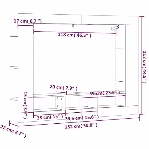 vidaXL Modern TV Cabinet in Smoked Oak Brown, W: 152 cm, D: 22 cm, H: 113 cm – 3