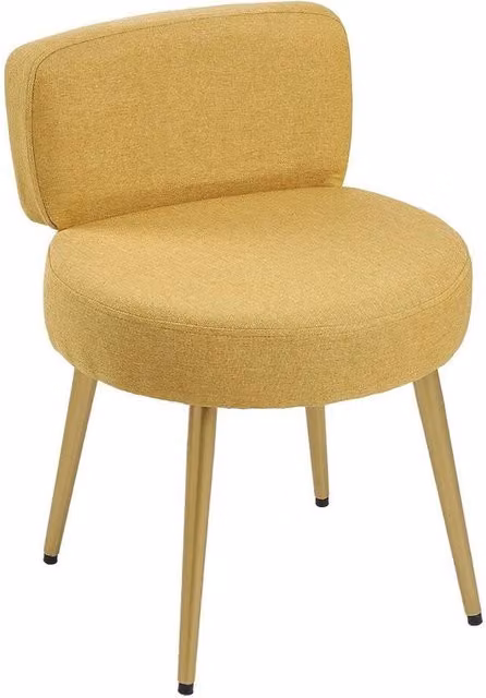 KORVIXA Modern Yellow and Gold Upholstered Dressing Table Chair with Metal Frame – 1