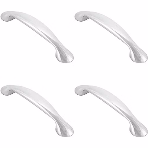 Loops 4 Pack Flared Bow Cabinet Pull Handles in Chrome, 16.55 x 2.3 cm with 12.8 cm Fixing Centres