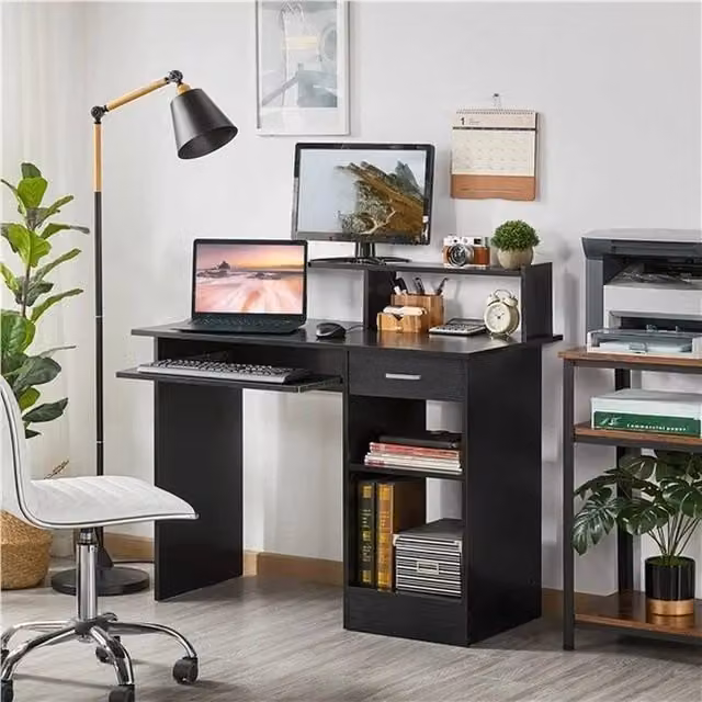 EONLION Black Modern Wood Computer Desk for Home Office, Width: 100 cm – 1