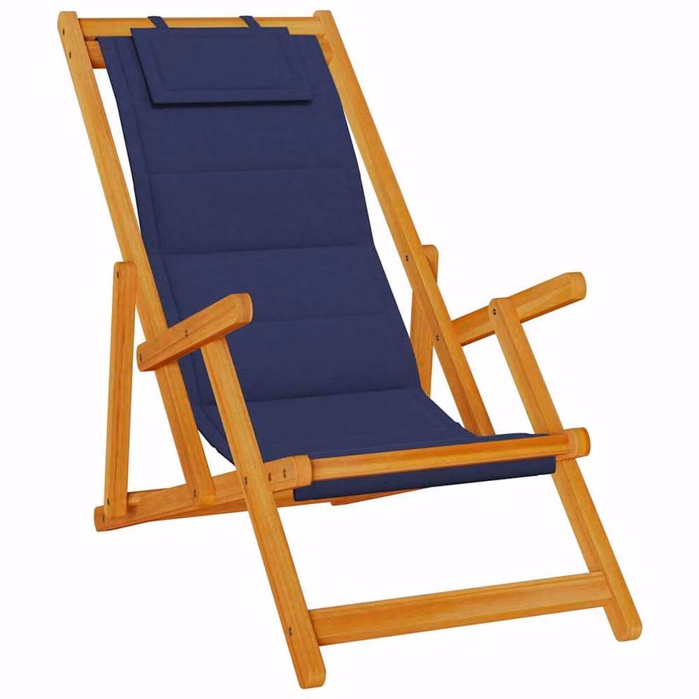 Berkfield Home Beautiful Folding Beach Chair with Armrests and Adjustable Headrest in Blue Acacia Wood – 2