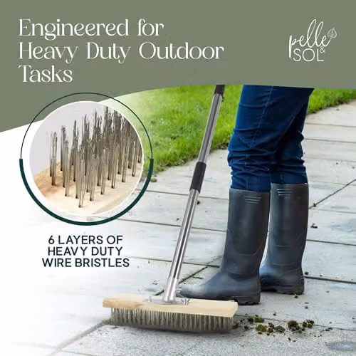Pelle & Sol Heavy Duty Floor Scrubbing Brush with Telescopic Handle and Scraper in Silver – 2
