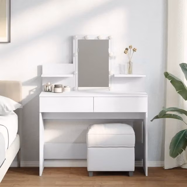 Berkfield Home Hollywood LED Dressing Table in White, W/D/H: 100 x 40 x 130 cm – 1