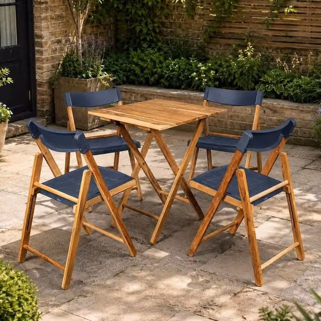 Tramontina Voltico Folding Wooden Bistro Dining Set with Table and 4 Chairs in Brown