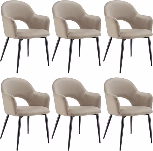 tectake Sasha Set of 6 Modern Dining Chairs in Taupe with Armrests and Metal Frame – 1
