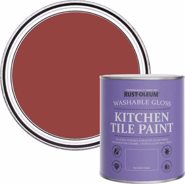 Rust-Oleum Water-Based Kitchen Tile Paint in Gloss Finish, Empire Red, 750ml