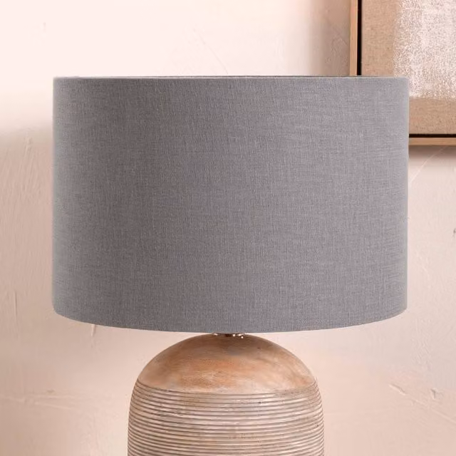Ruma Grey Self Lined Linen Drum Lamp Shade for Table and Floor Lamps