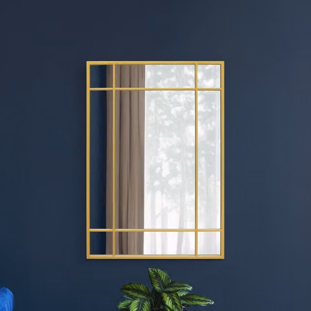 MirrorOutlet Fenestra Modern Geometric Overmantle Mirror in Gold