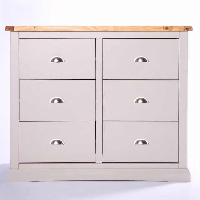 Cabinet Bits Loreo 6 Drawer Chest of Drawers in Light Grey with Chrome Cup Handles