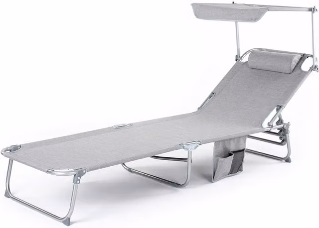 LIVIVO Folding Sun Lounger with Sun Canopy in Black and Grey