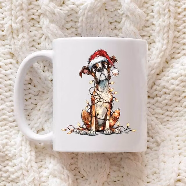 60 Second Makeover Boxer Christmas Lights Ceramic Mug in White – 1