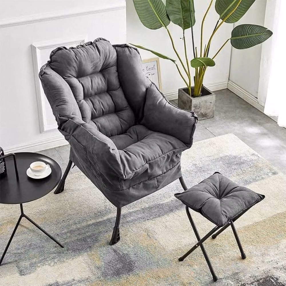 KORVIXA Grey Upholstered Lazy Lounge Chair with Ottoman – 2