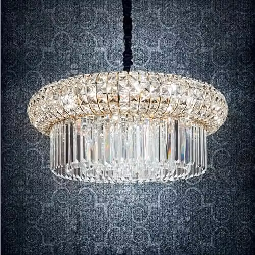 Netlighting Nabucco Crystal and Metal Indoor Pendant Lamp, Gold/Brass with Transparent Accents, 12 x E14 Lights – 2