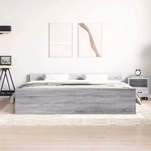Berkfield Home Durable Bed Frame with Headboard and Footboard in Grey Sonoma, W/D/H: 200 x 203 x 50 cm