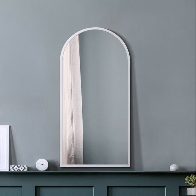 MirrorOutlet Arcus White Modern Wall Mirror, W: 120 cm, H: 60 cm