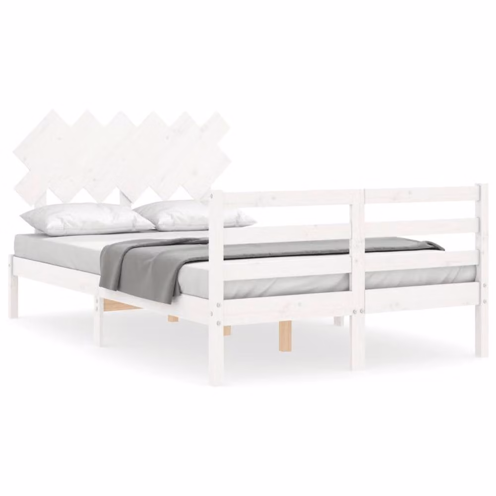 Berkfield Home Beautiful Small Double Solid Wood Bed Frame with Headboard, White, W/D/H: 120 x 200 cm – 2
