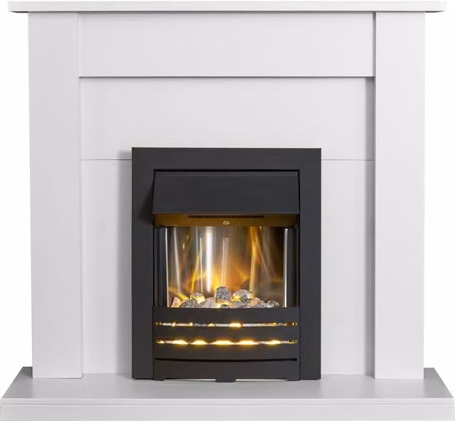 Adam Fires & Fireplaces Adam Sutton Fireplace in Pure White with 43 Inch Helios Electric Fire in Black – 1