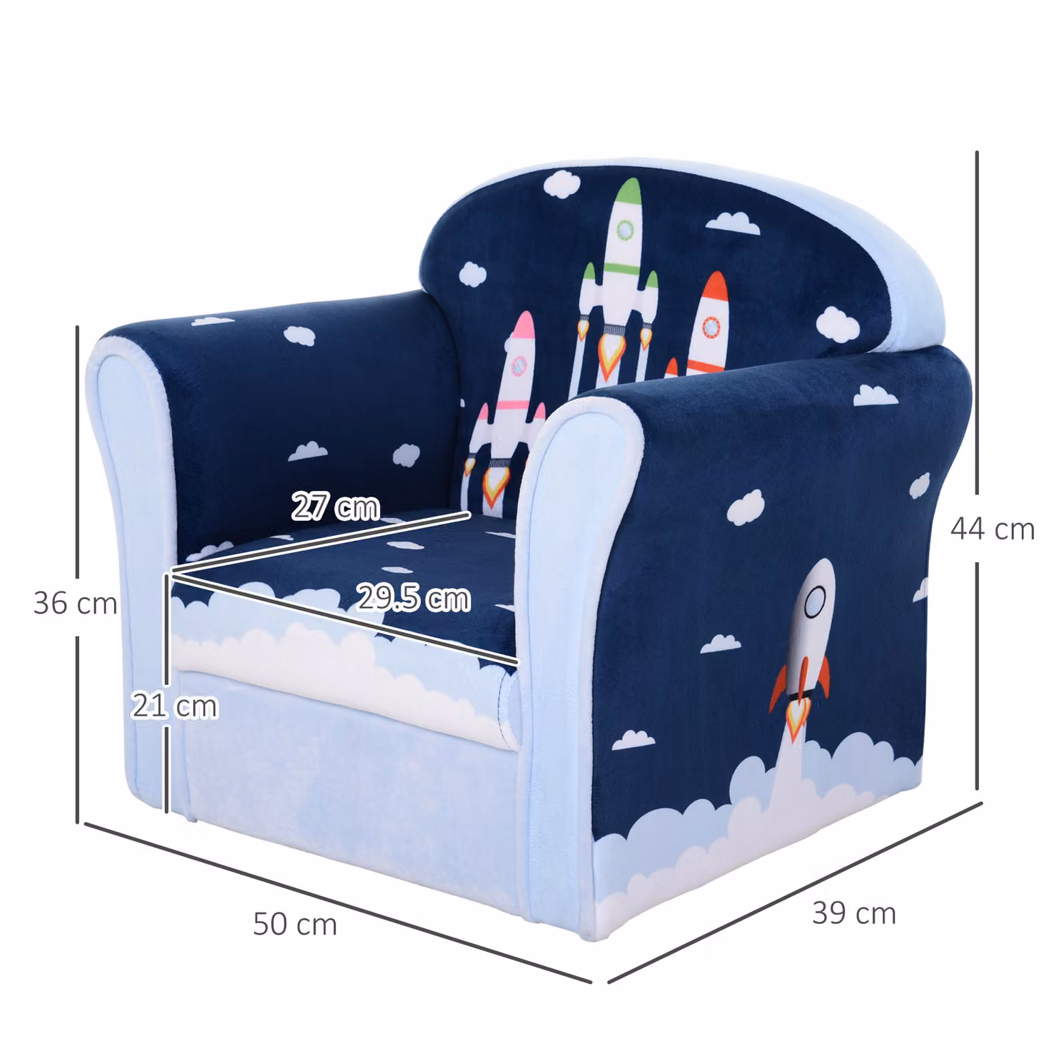 HOMCOM Childrens Armchair Single Sofa in Blue, W/D/H: 50 x 39 x 44 cm – 3