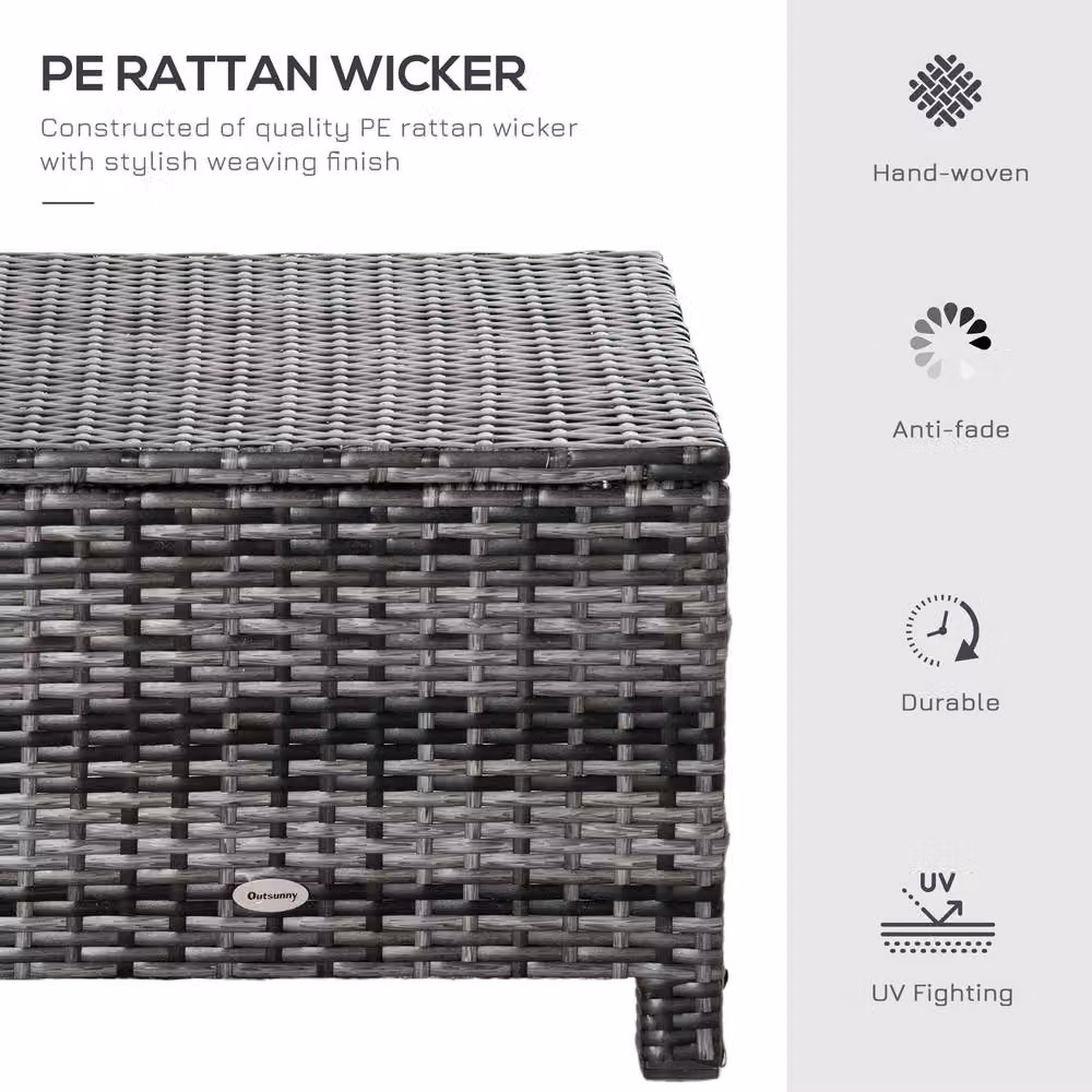 STILVORA Grey Rattan and Metal Garden Footstool with Padded Cushion, Width: 50 cm – 4