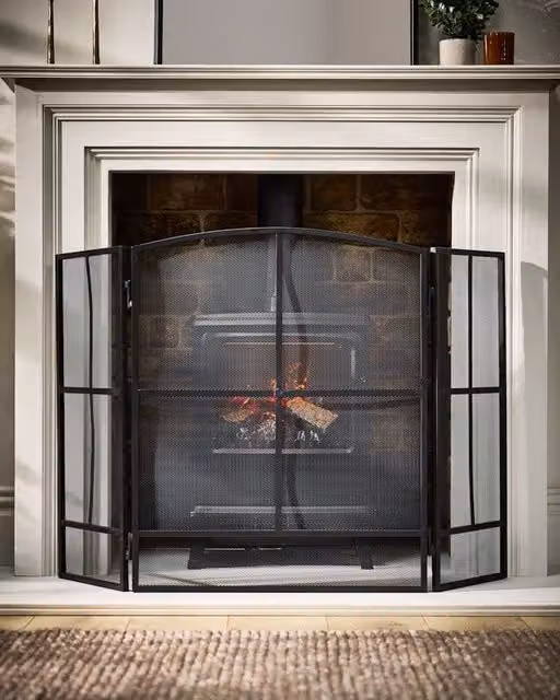 Dibor Vintage Style Large Folding Fireplace Guard in Black, H 75 cm x W 122 cm