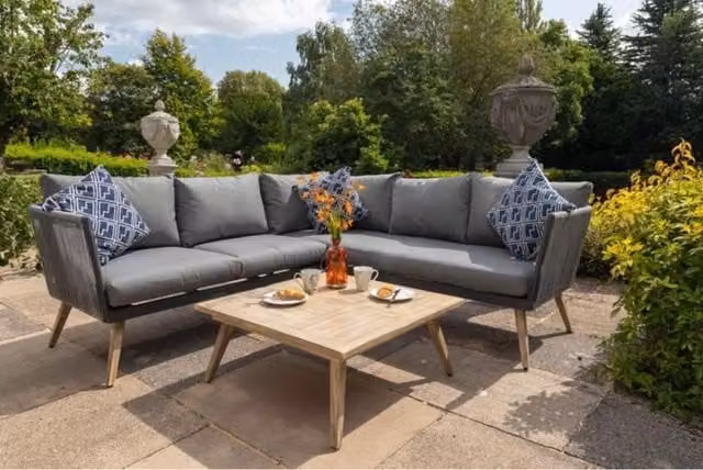 Primrose Living Grey Rattan Rope Detail Corner Sofa Set with Coffee Table