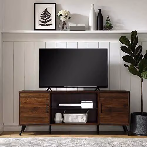 Centurion Supports Portobello Luxury Walnut Dual Compartment 6-Shelf TV Cabinet in Brown, fits up to 65 inch screens – 2
