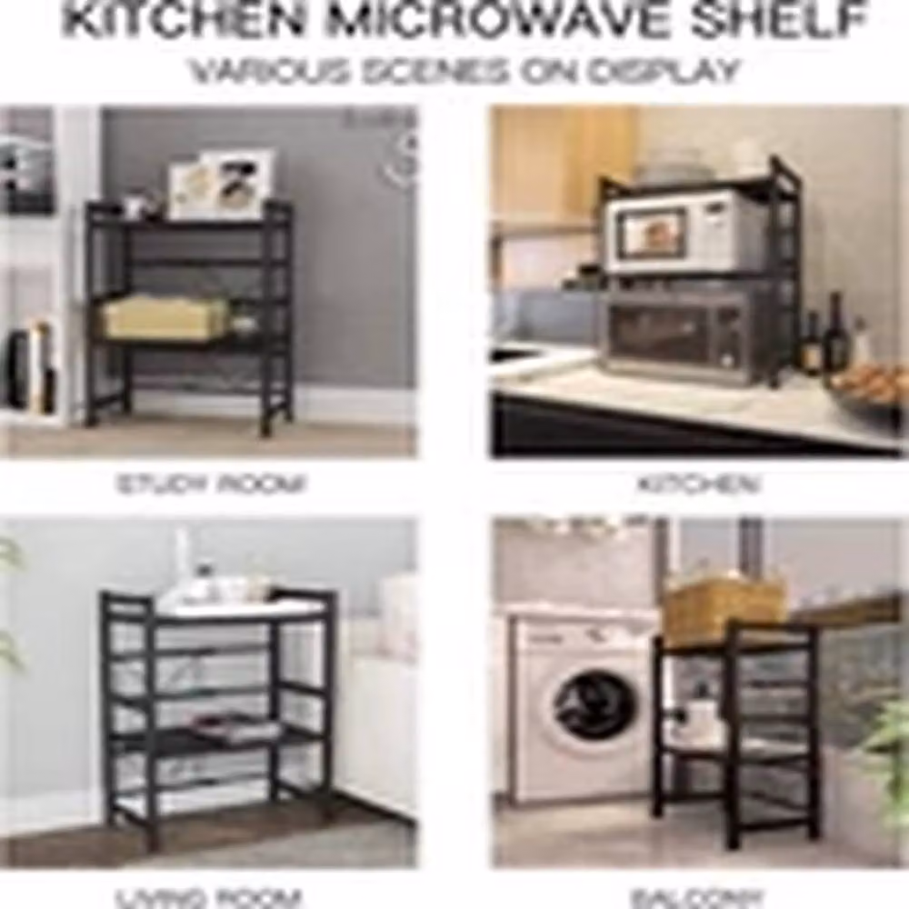 EONLION 3-Tier Expandable Metal Microwave Stand and Kitchen Corner Storage Shelf, Black, H 65 x W 40 x D 15 cm – 3