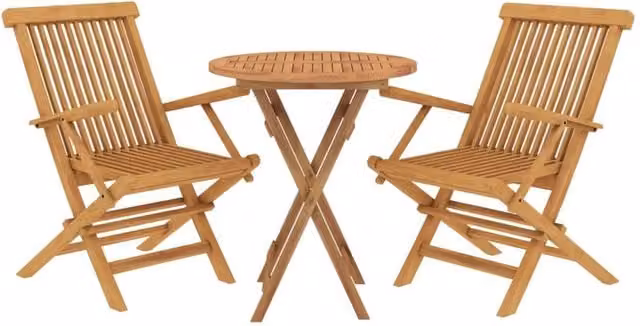 Berkfield Home Beautiful 3 Piece Solid Teak Wood Garden Dining Set in Brown – 1