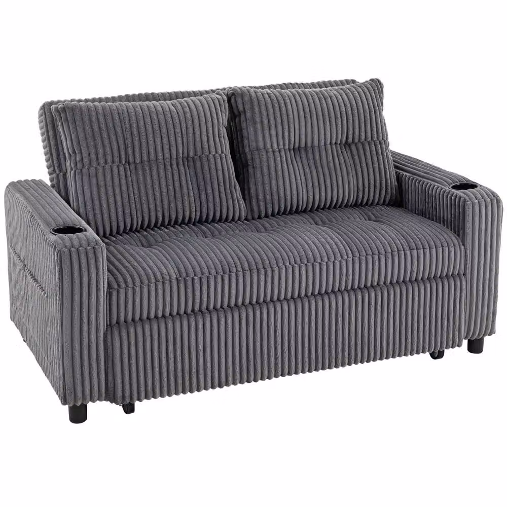 Wyld Haus Noripa 2 Seater Click Clack Sofa Bed in Charcoal Grey Corduroy – 2