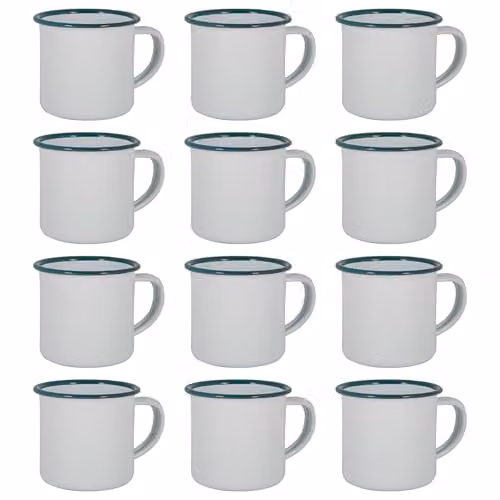 Argon Tableware Enamel Espresso Cup Set of 12 in Green, White and Blue, 130ml – 1