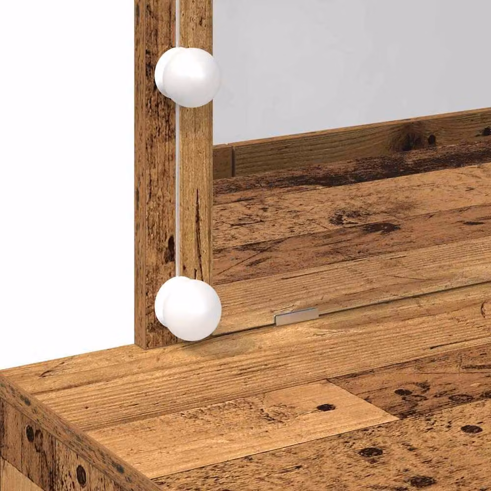 Berkfield Home Rustic Wood Dressing Table with Hollywood LED Mirror in Brown, W/D/H: 100 x 40 x 120 cm – 5