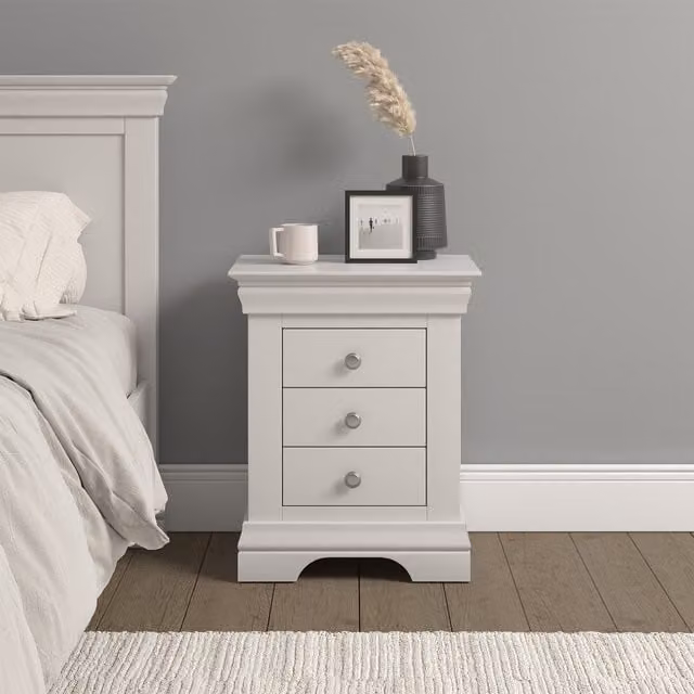 Seconique Classic 3 Drawer Bedside Table in Grey and White