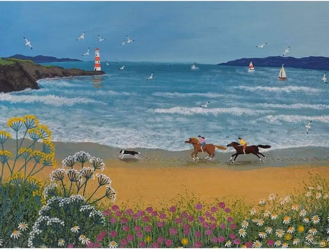 Jo Grundy The Race To The Lighthouse Multicolour Framed Canvas Print