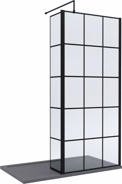 Balterley 8mm Glass Walk-In Wetroom Screen with Return and Tray, Black Framed, W: 1400 mm, D: 800 mm – 1