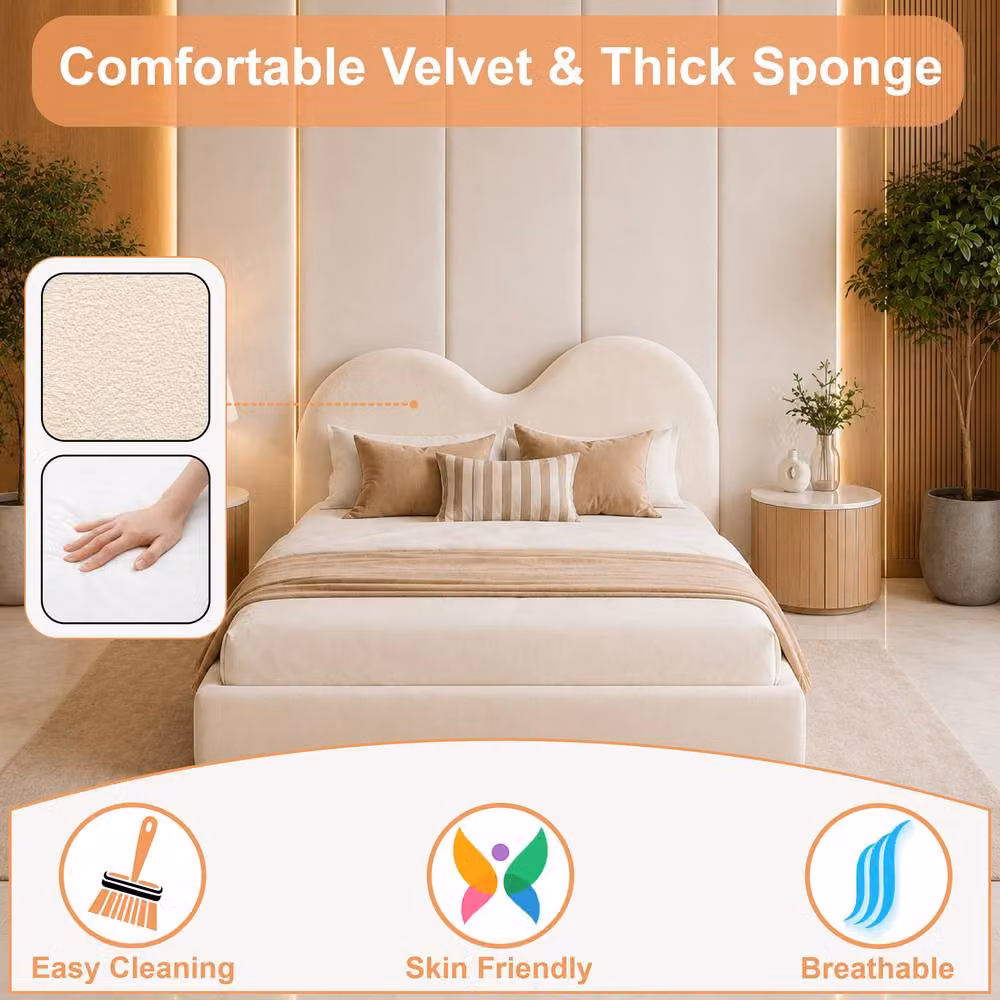 Soft Snooze Beds Niana Teddy Boucle Upholstered Ottoman Storage Gas Lift Bed in Beige, W/D/H: 120 x 200 cm – 2