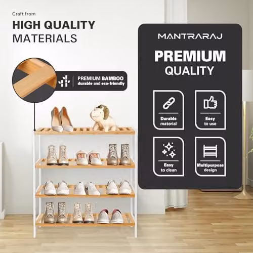 MANTRARAJ 4 Tier Bamboo Shoe Rack, Brown – 3
