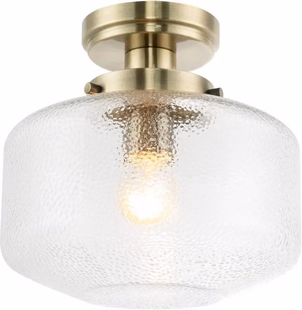 Happy Homewares Antique Brass Semi Flush Ceiling Light with Transparent Glass Shade in Gold/Brass – 1