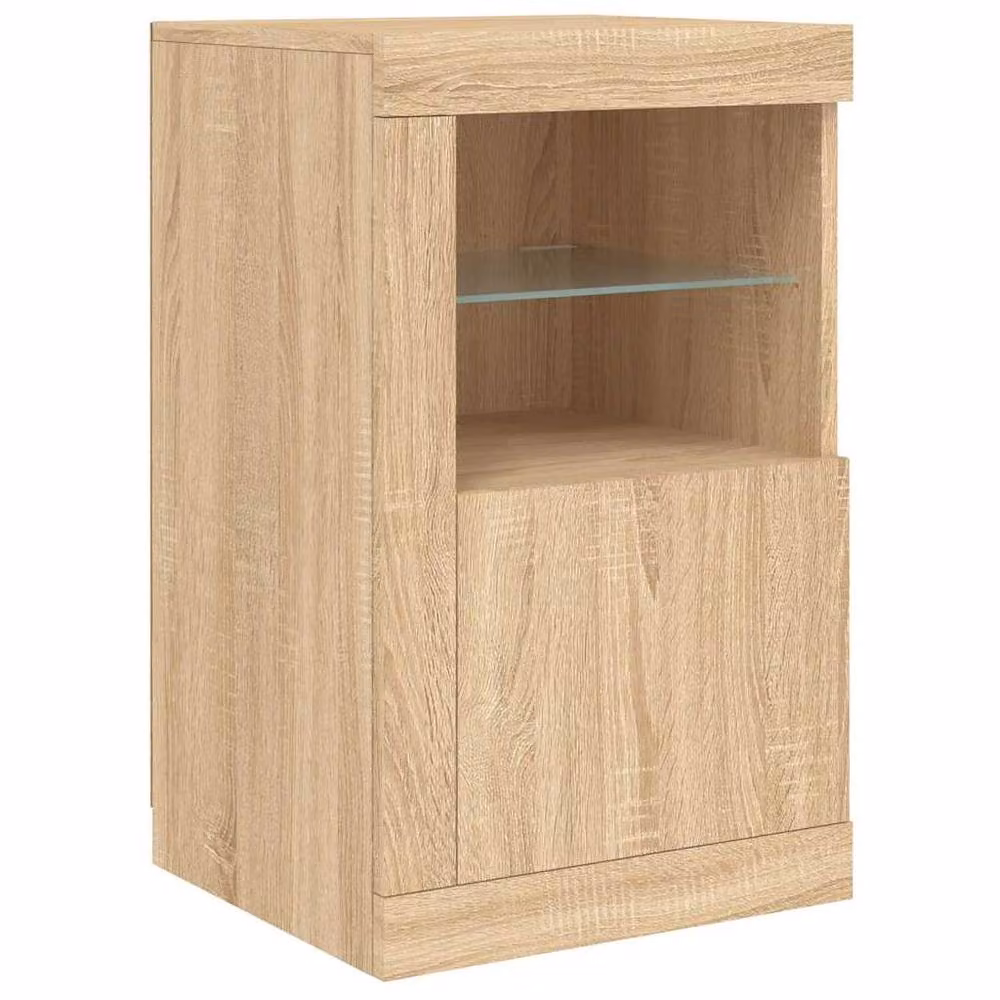 Berkfield Home Side Cabinet in Sonoma Oak and Beige with Glass Doors and Integrated LED Lighting, W/D/H: 67.0 x 37.0 x 41.0 cm – 3