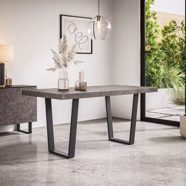 More4Homes Aria Rectangular 4-6 Seater Dining Table in Grey with Black Metal Legs, W: 160 cm, D: 80 cm, H: 76 cm