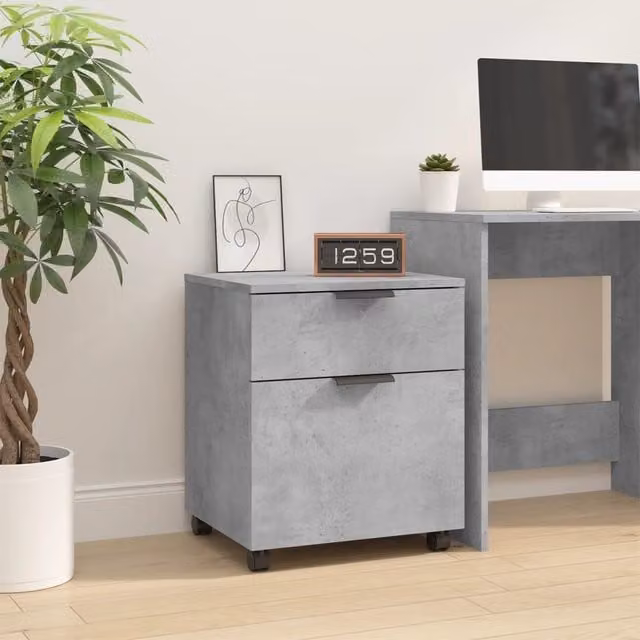 Berkfield Home Mobile File Cabinet with Wheels in Concrete Grey, W: 45 cm, D: 38 cm, H: 54 cm
