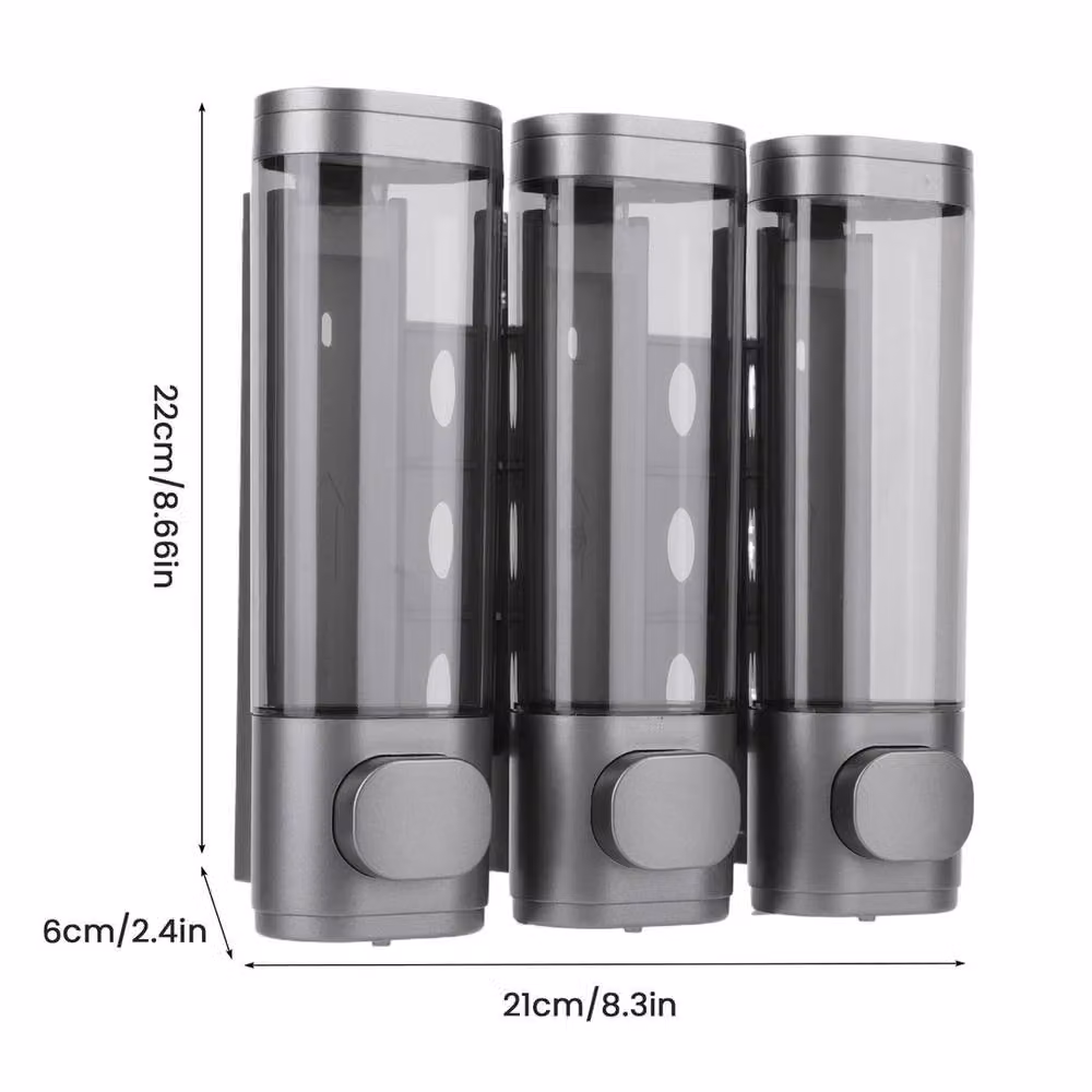 Havendro 3-in-1 Wall Mounted Refillable Shampoo and Conditioner Dispenser, Grey – 2