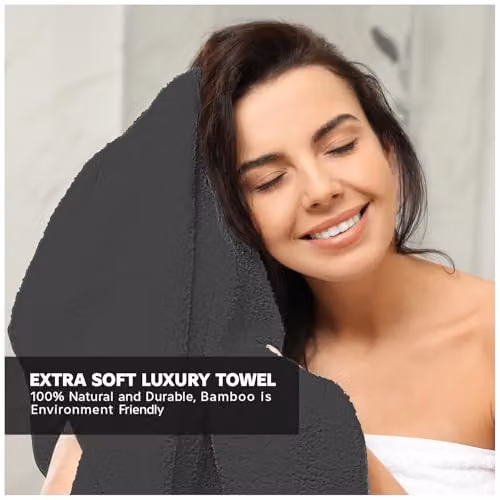 Gaveno Cavailia 2 Pack Large Bamboo and Cotton Bath Towels in Charcoal, W/H: 70 x 120 cm – 4